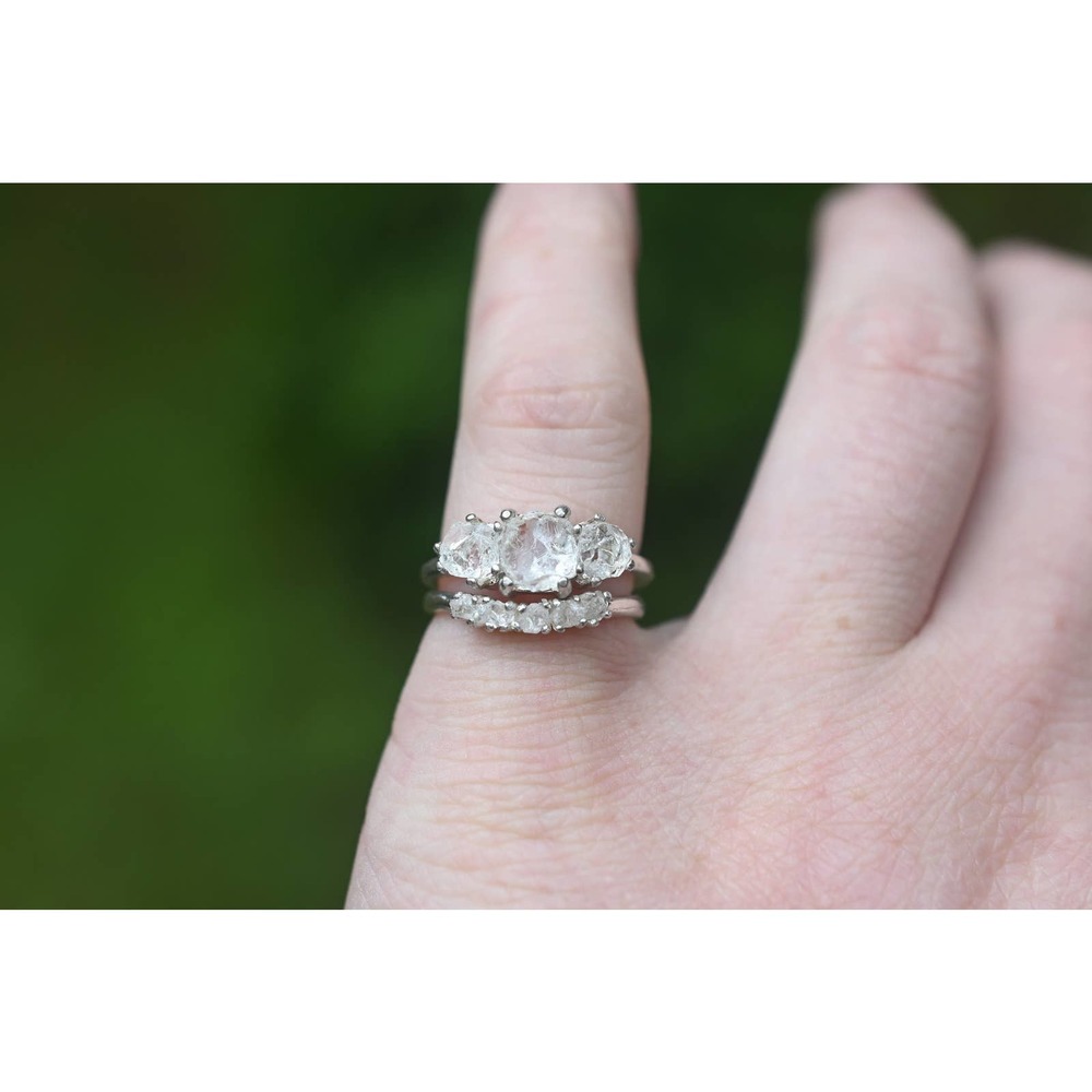 Unique engagement ring set, raw diamond ring, raw stone ring, alternative